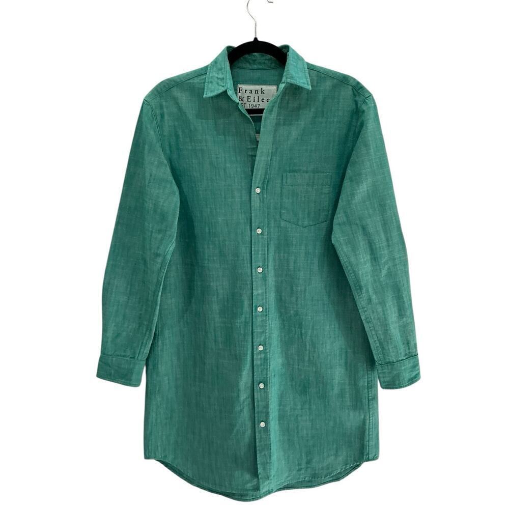 Frank & Eileen Mary Classic Shirtdress in Green 100%‎ Cotton Size XS Mini Length